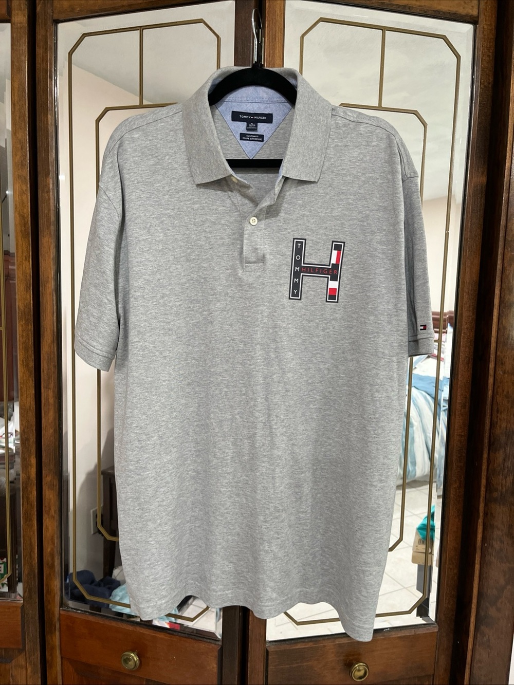 Tommy Hilfiger Light Gray Custom Fit Polo with Flag H Patch XL